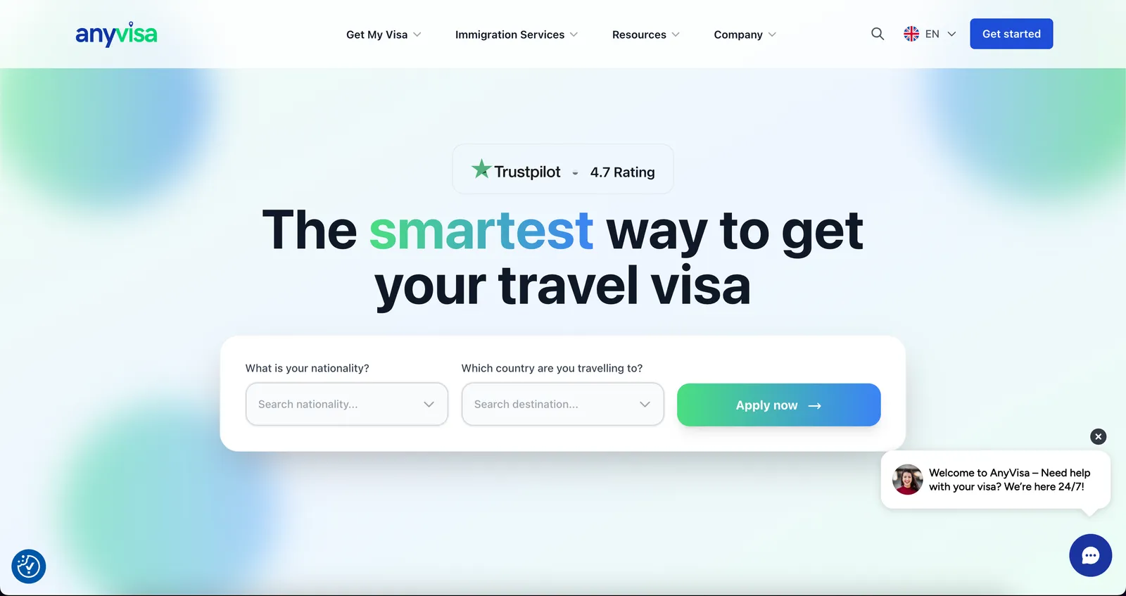 Anyvisa website, built on VisaCRM